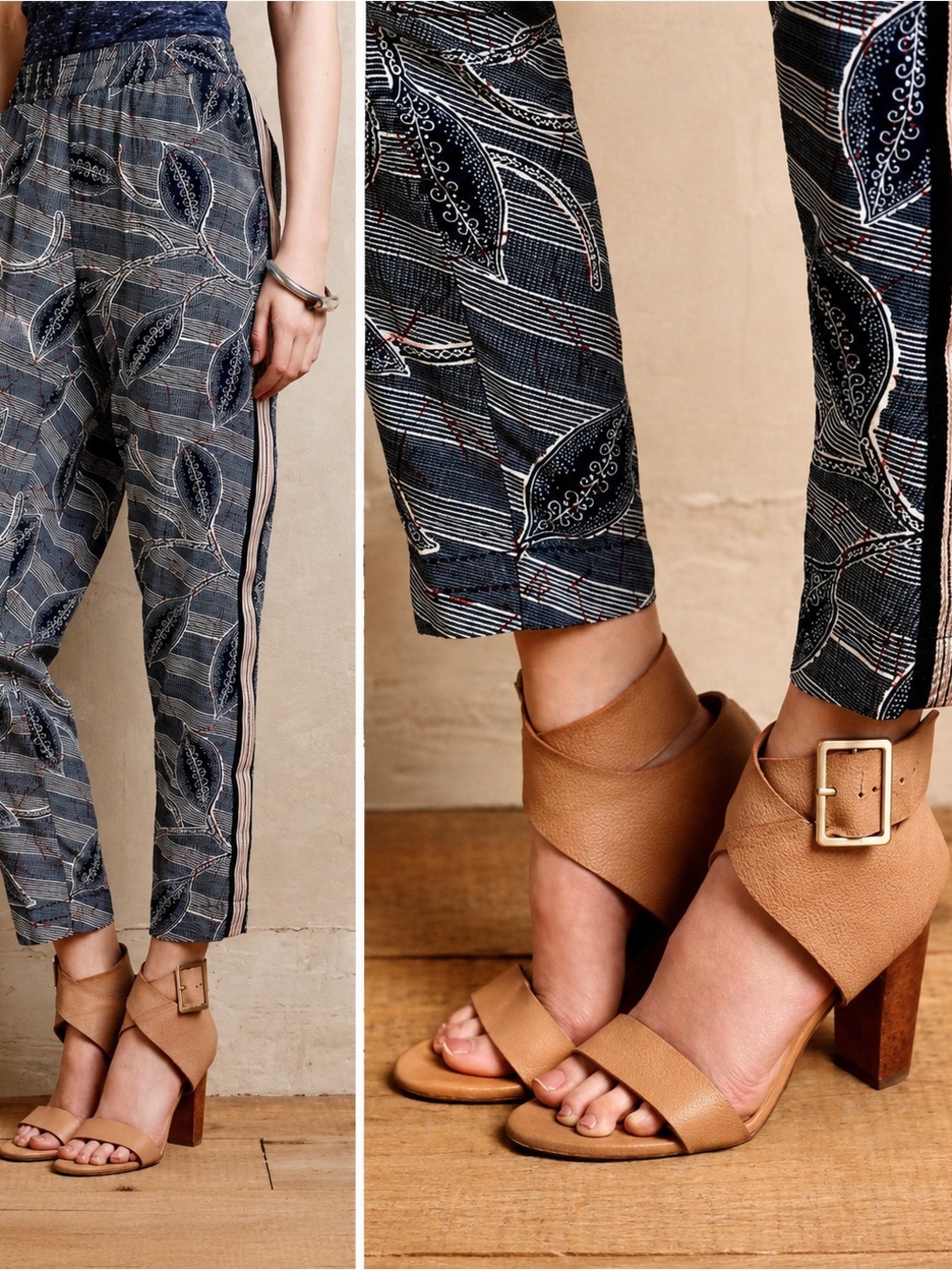 Anthropologie Hei Hei paisley Leaf-Print Cropped Tapered Pants